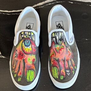 Vans one of a kind Hand painted  Slip-On Sneakers “zombie Feet”